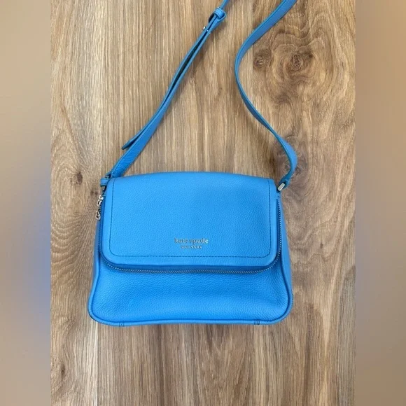 Kate Spade Run Around Large Flap Crossbody Blue Tidepool Leather EUC - Picture 5 of 10